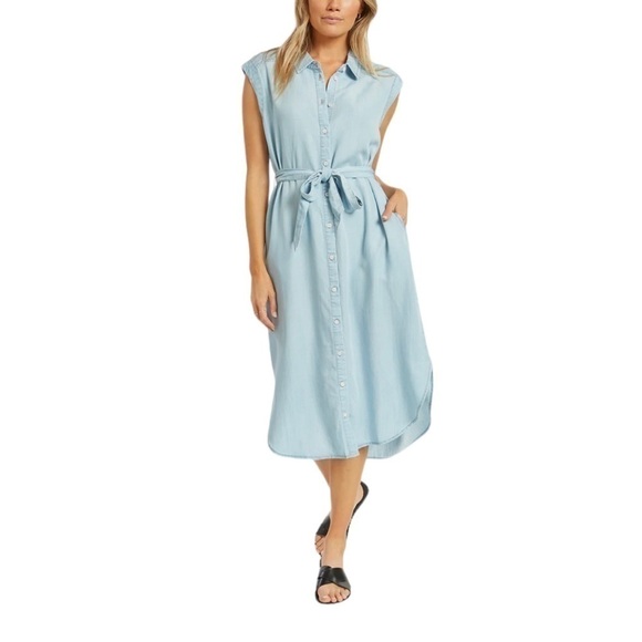 Thread and supply tencel button down midi dress belted - Picture 1 of 12